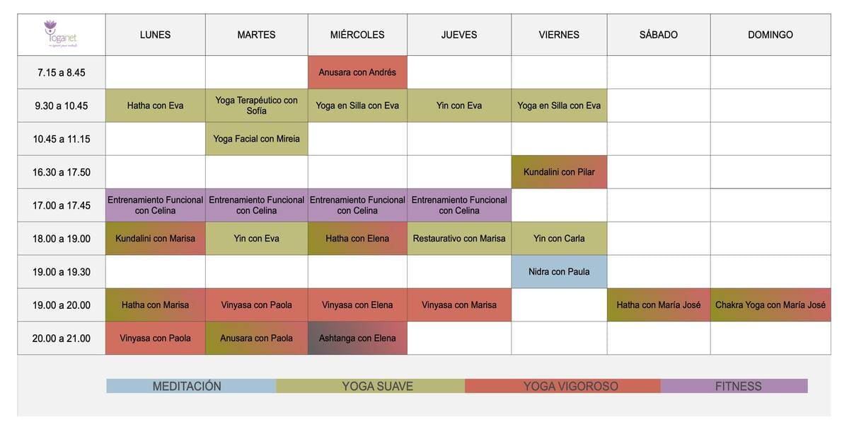 Horario Yoganet SEPTIEMBRE 2025